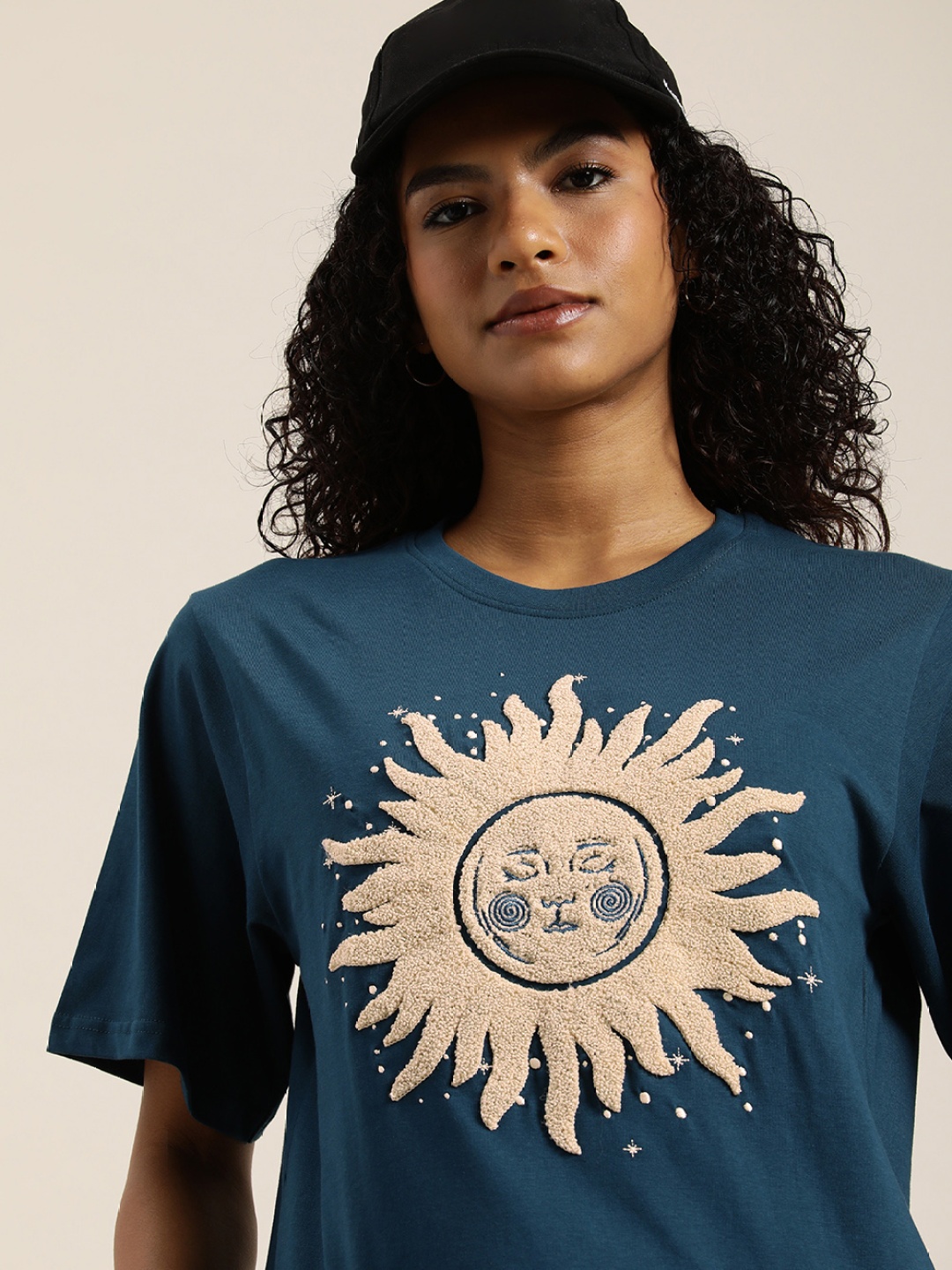 

DILLINGER Embroidered Oversized Pure Cotton Longline T-shirt, Navy blue