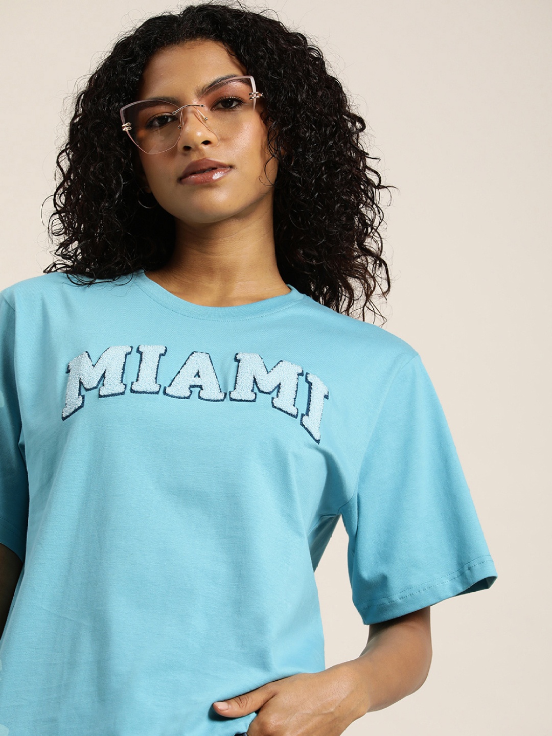 

DILLINGER Women Blue Typography Printed Oversize T-shirt