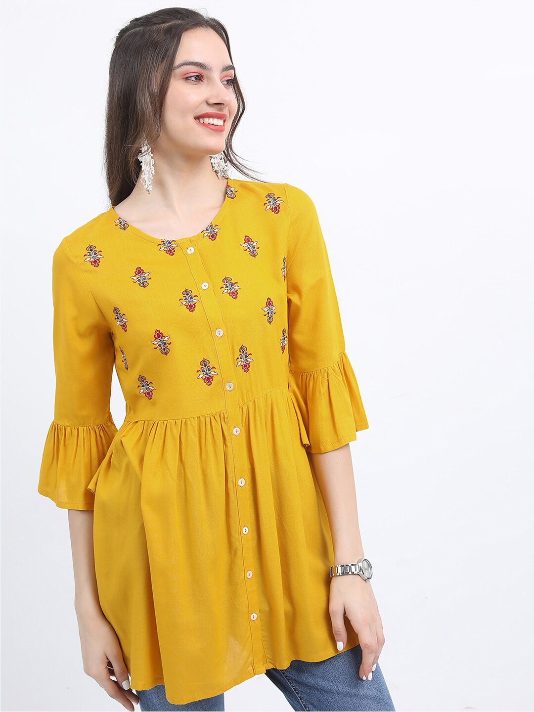 

Vishudh Embroidered Ethnic Tunic, Mustard