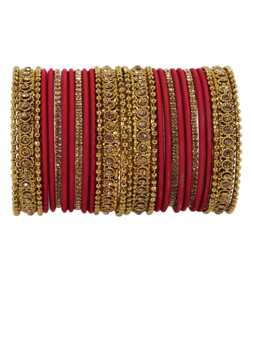 

NMII Set Of 28 Zircon Studded Glossy Finished Bangles, Maroon