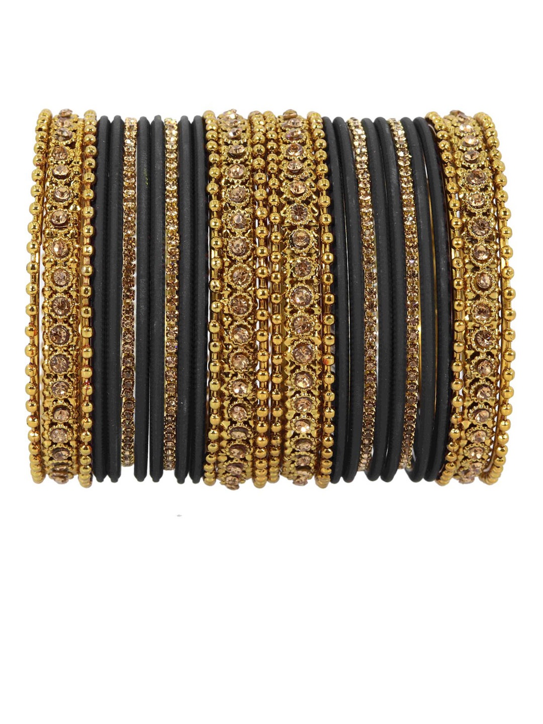 

NMII Set Of 28 Zircon Studded Glossy Finished Bangles, Gold