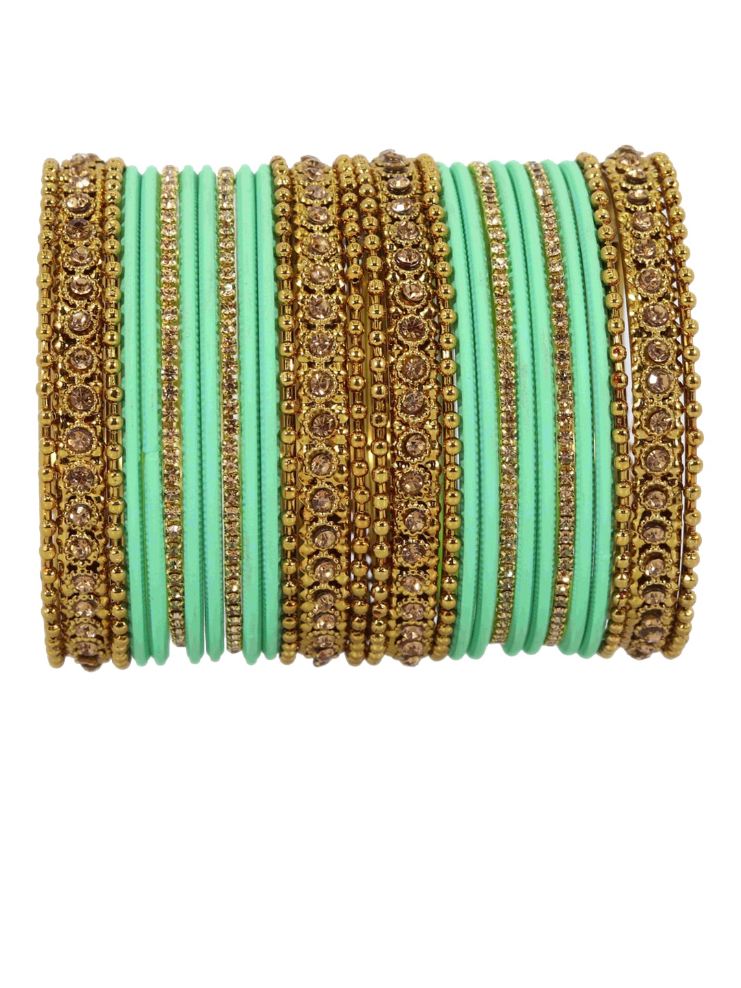 

NMII Set Of 28 Zircon Studded Glossy Finished Bangles, Green