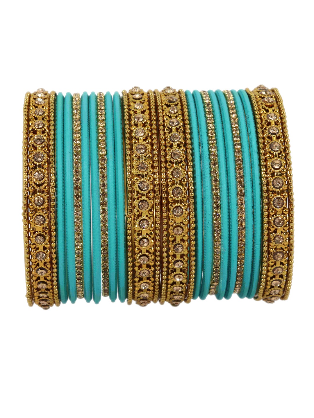 

NMII Set Of 28 Zircon Studded Glossy Finished Bangles, Teal