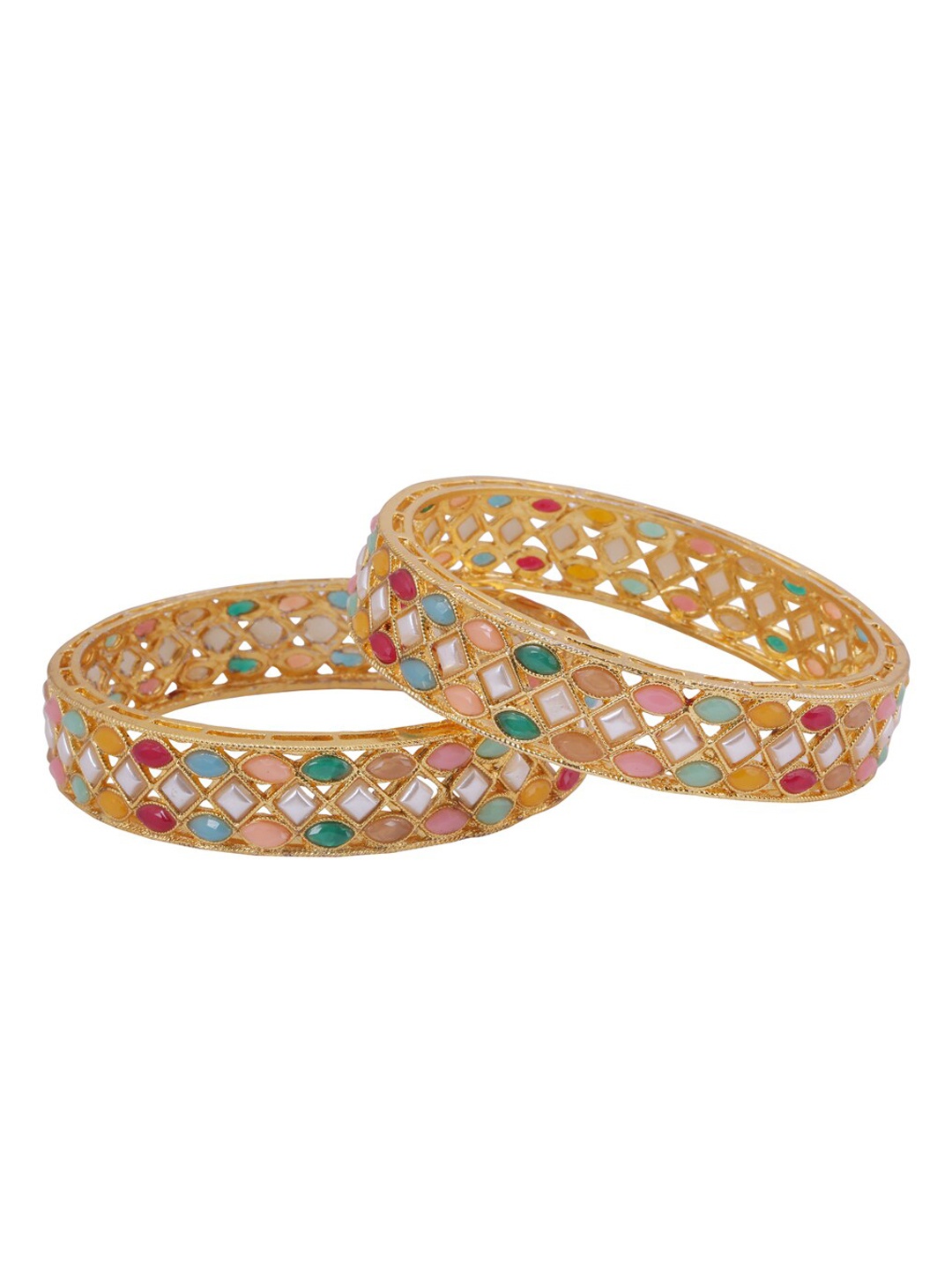 

Shoshaa Set Of 2 Gold-Plated Stone-Studded Bangles