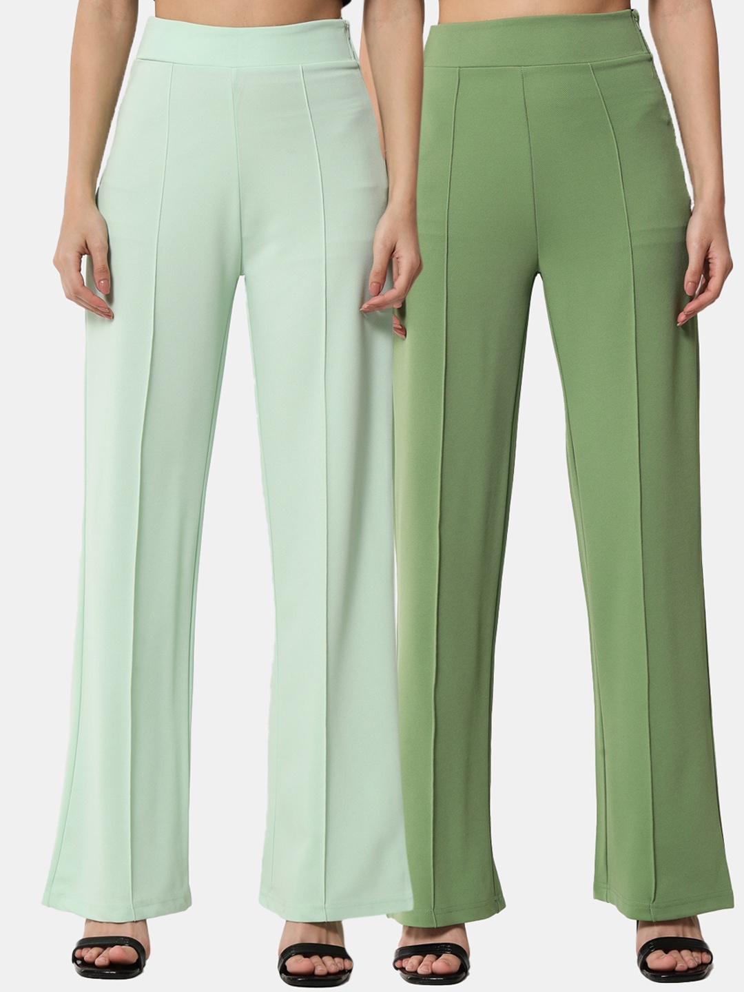 

Kotty Women Pack Of 2 Relaxed Straight Leg High-Rise Easy Wash Trousers, Sea green