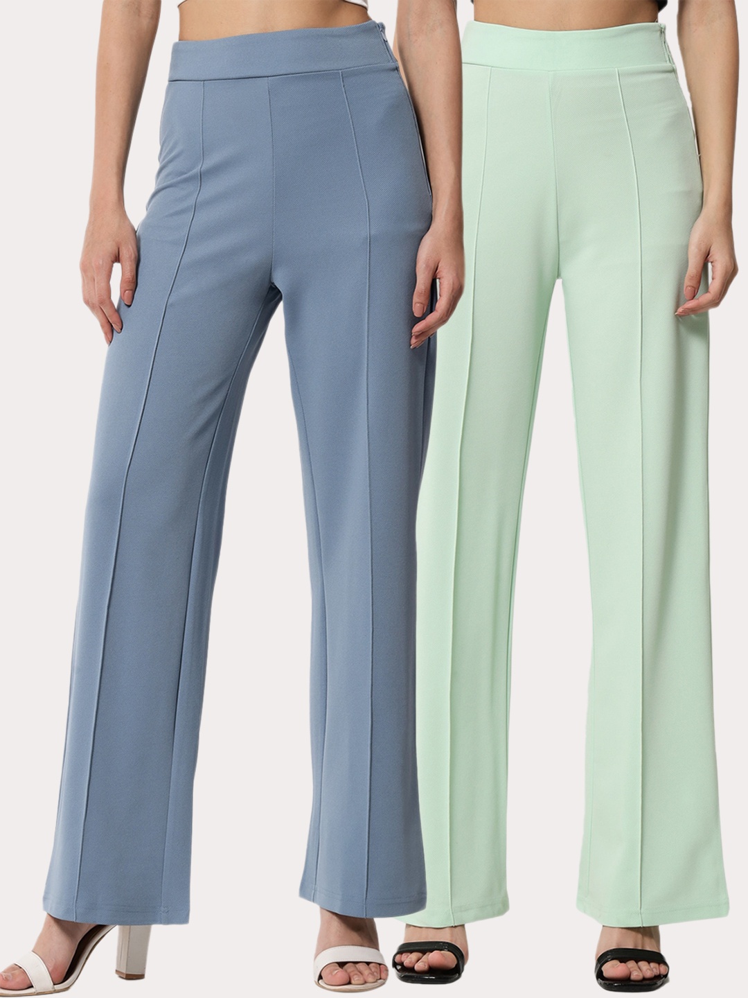 

Kotty Women Pack Of 2 Relaxed Straight Leg High-Rise Easy Wash Trousers, Blue