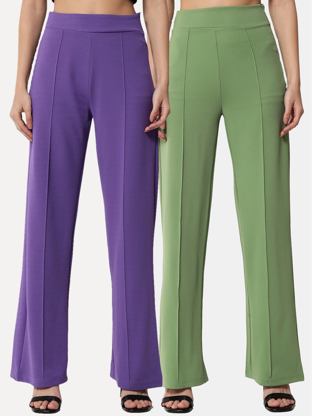 

Kotty Women Multicoloured Relaxed Straight Leg Straight Fit High-Rise Easy Wash Trousers, Multi