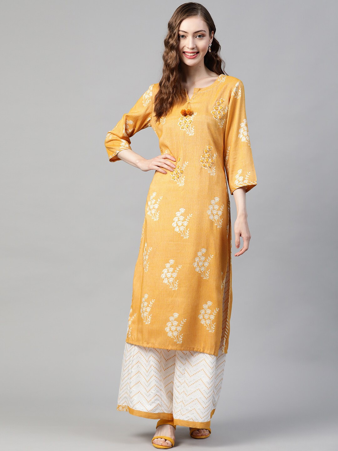 

PIROH Floral Printed Kurta With Palazzos, Mustard