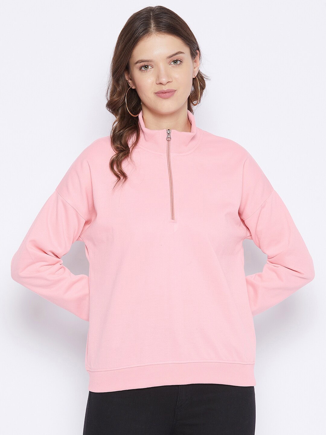 

FRENCH FLEXIOUS Mock Collar Cotton Sweatshirt, Pink