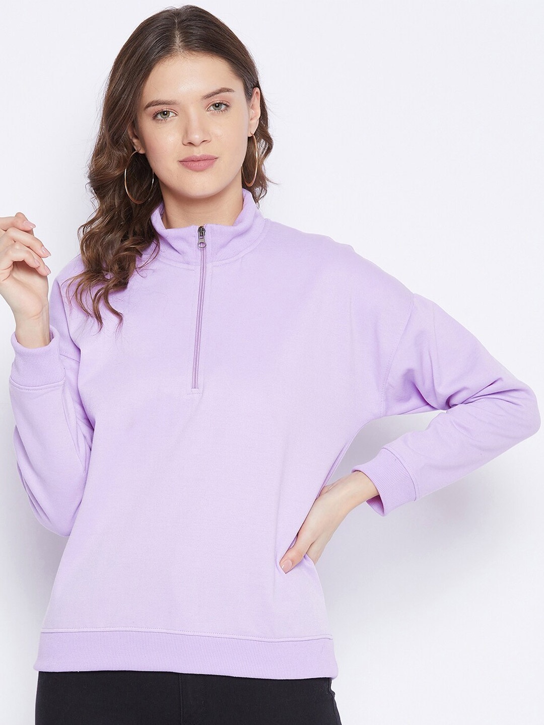 

FRENCH FLEXIOUS Mock Collar Cotton Sweatshirt, Lavender