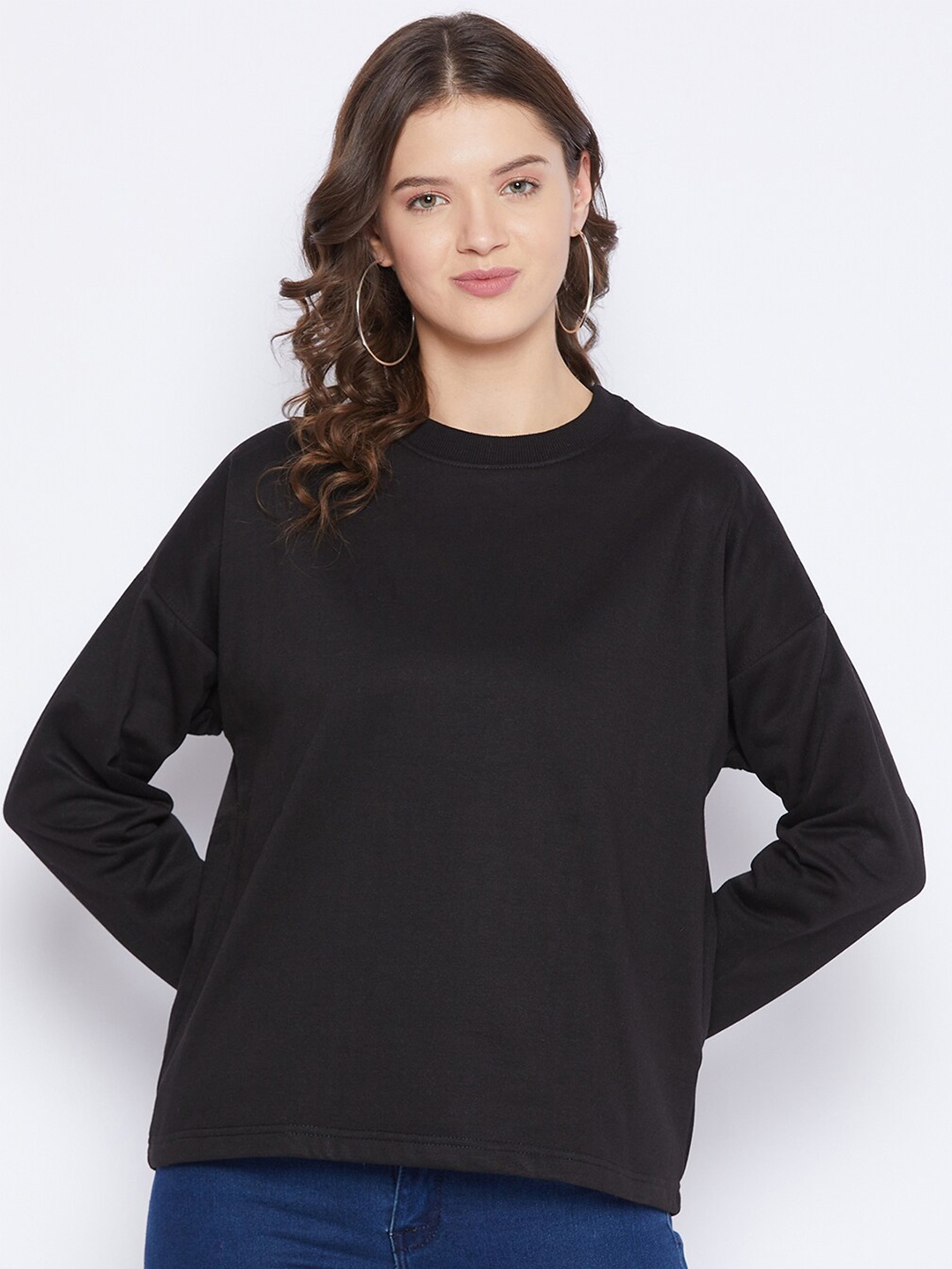 

FRENCH FLEXIOUS Round Neck Cotton Sweatshirt, Black
