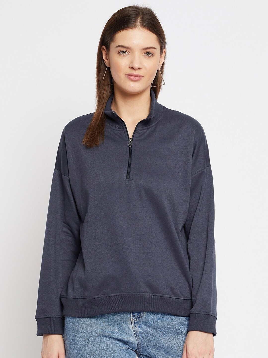 

FRENCH FLEXIOUS Mock Collar Cotton Sweatshirt, Grey