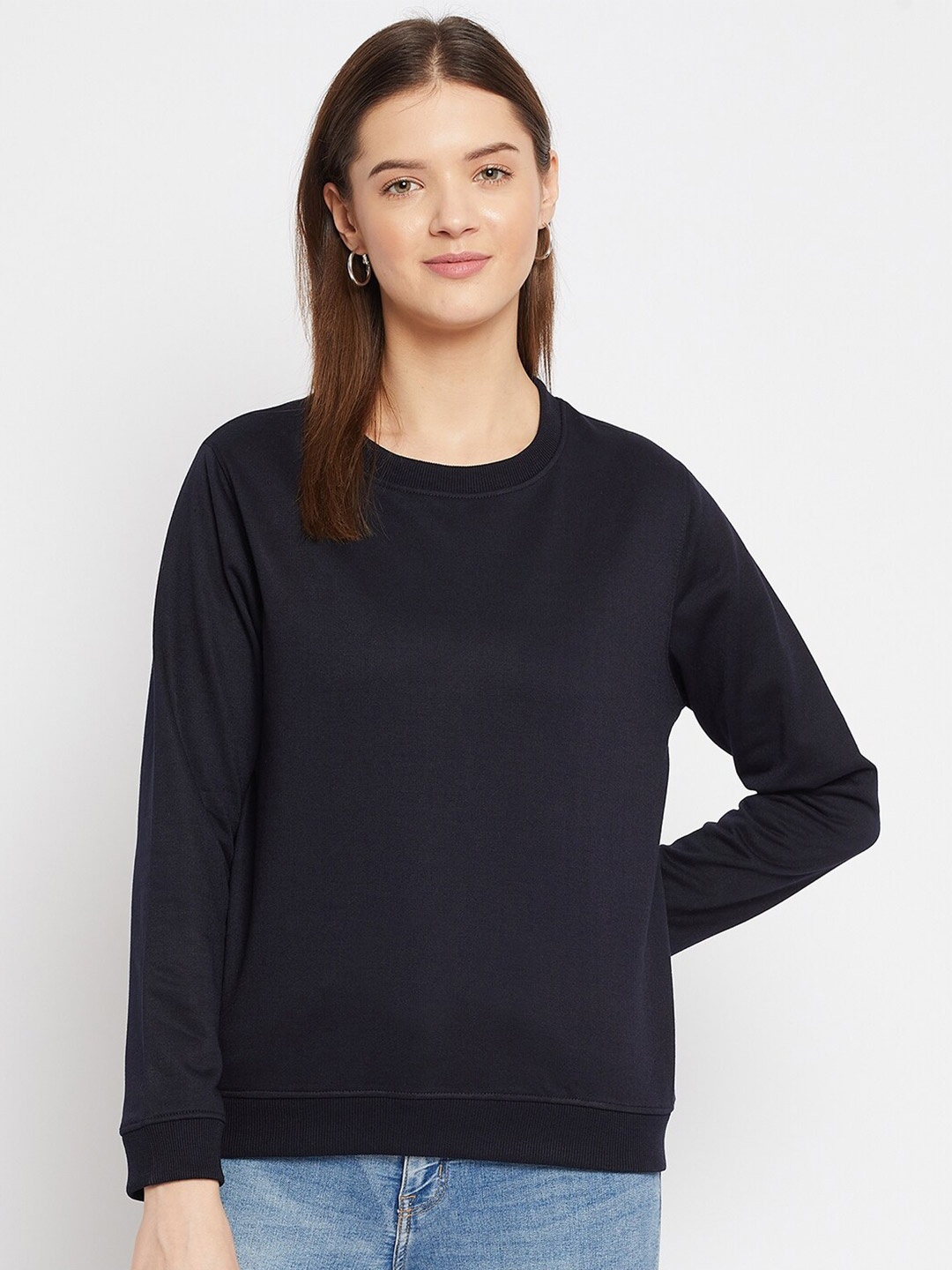 

FRENCH FLEXIOUS Round Neck Cotton Sweatshirt, Navy blue