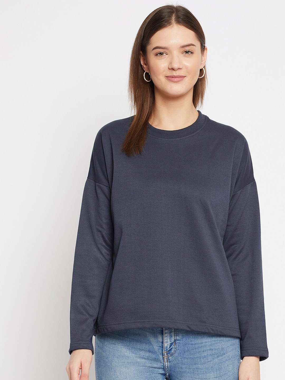 

FRENCH FLEXIOUS Round Neck Cotton Sweatshirt, Grey