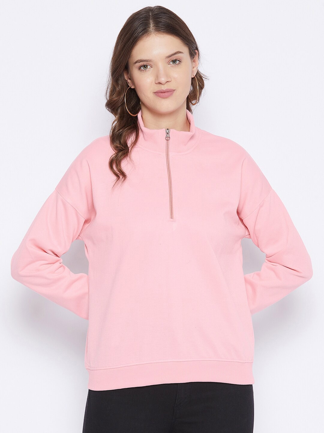 

FRENCH FLEXIOUS Mock Collar Cotton Sweatshirt, Pink