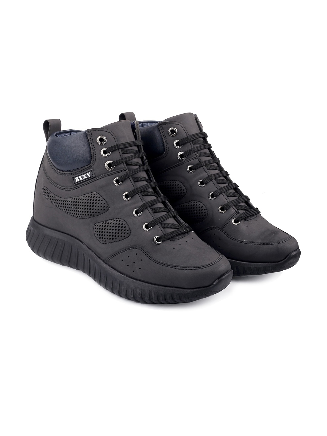 

Bxxy Men High-Top Lightweight Hidden Elevator Height Increasing Lace-Up Sneakers, Black