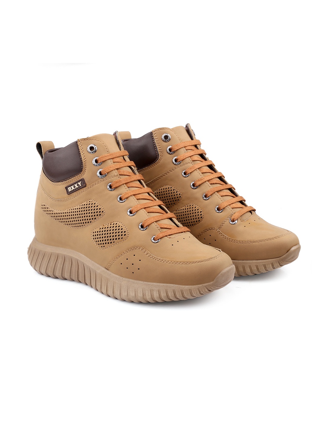 

Bxxy Men Perforated Hidden Elevator Height increasing High-Top Sneakers, Brown