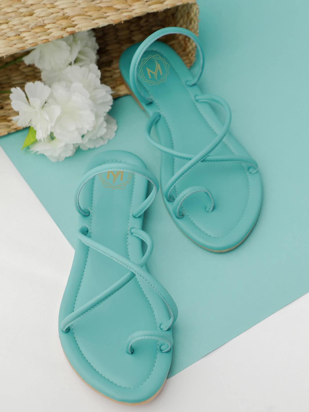 

Myra Cross Strap One Toe Flats, Turquoise blue