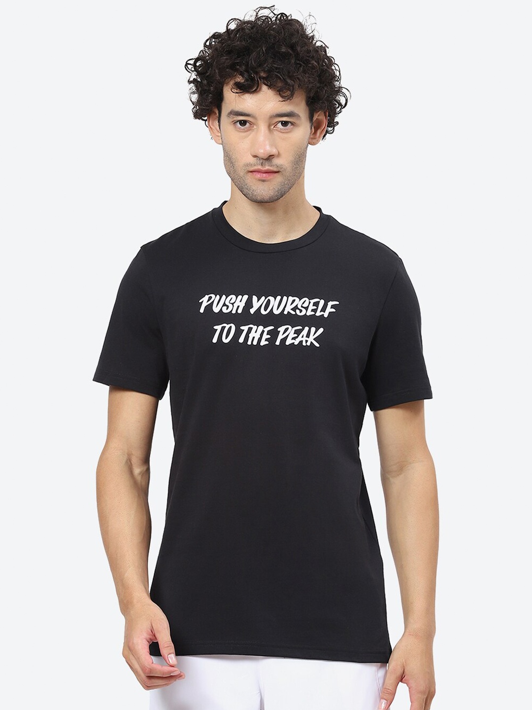 

ASICS Typography Printed Cotton T-Shirt, Black