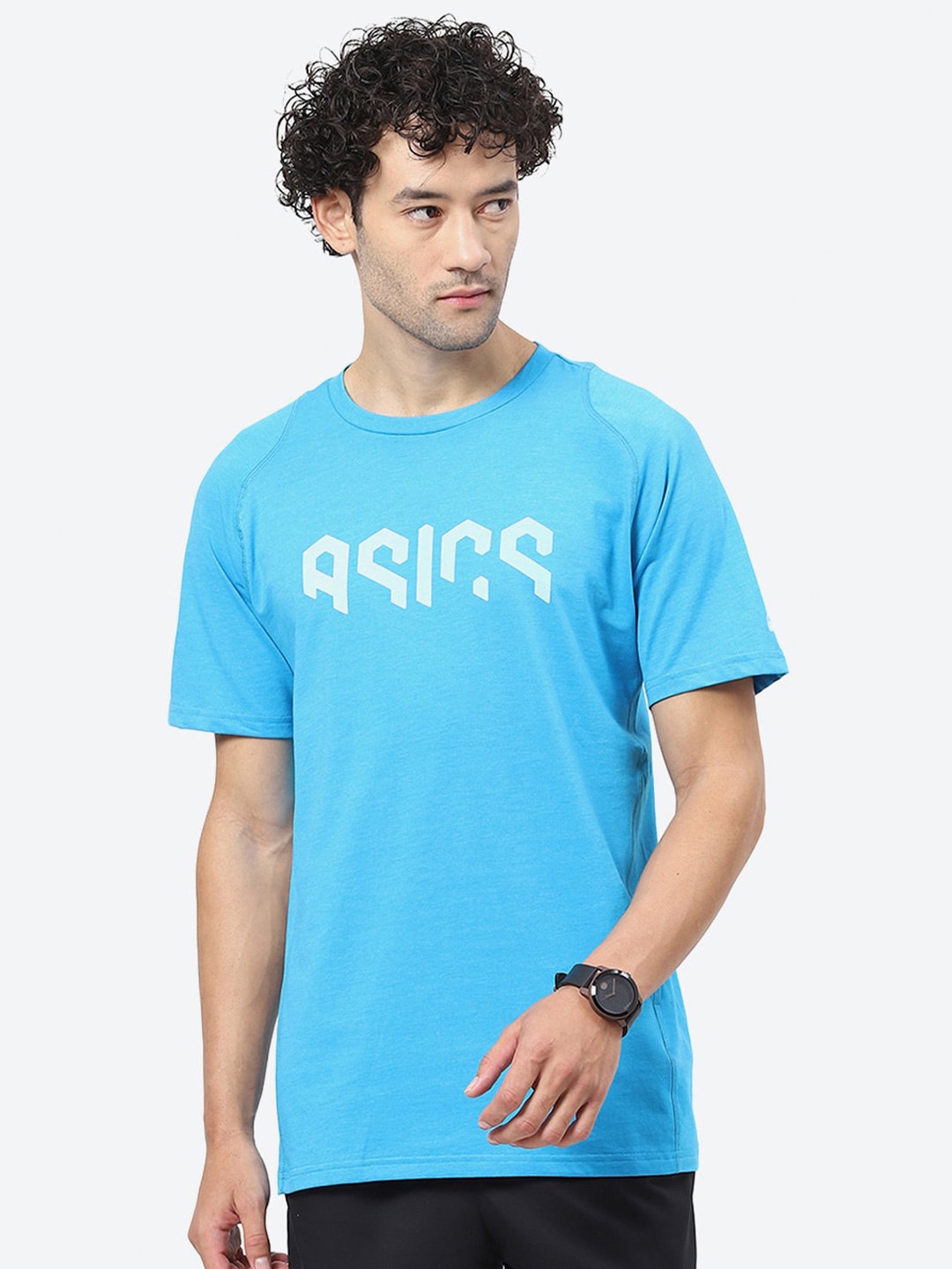 

ASICS Typography Printed Cotton T-Shirt, Blue