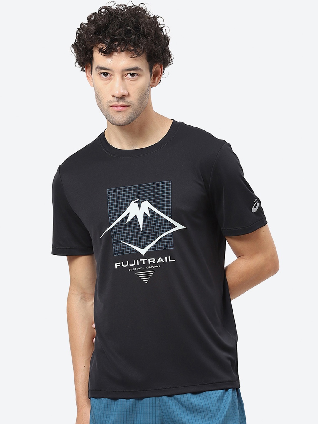 

ASICS FUJITRAIL LOGO SS Printed Round Neck Cotton T-Shirt, Black