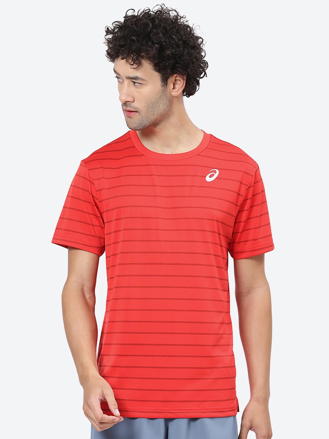 

ASICS Striped Regular Fit T-Shirt, Red