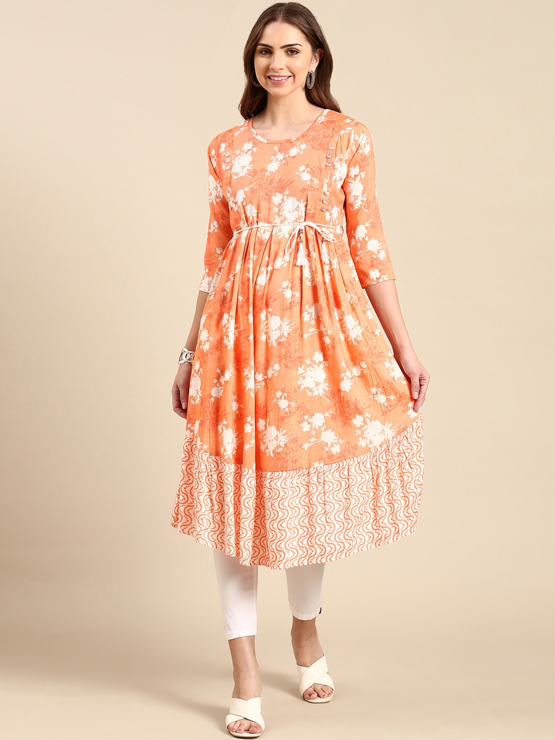 

SHOWOFF Floral Printed Anarkali Kurta, Orange