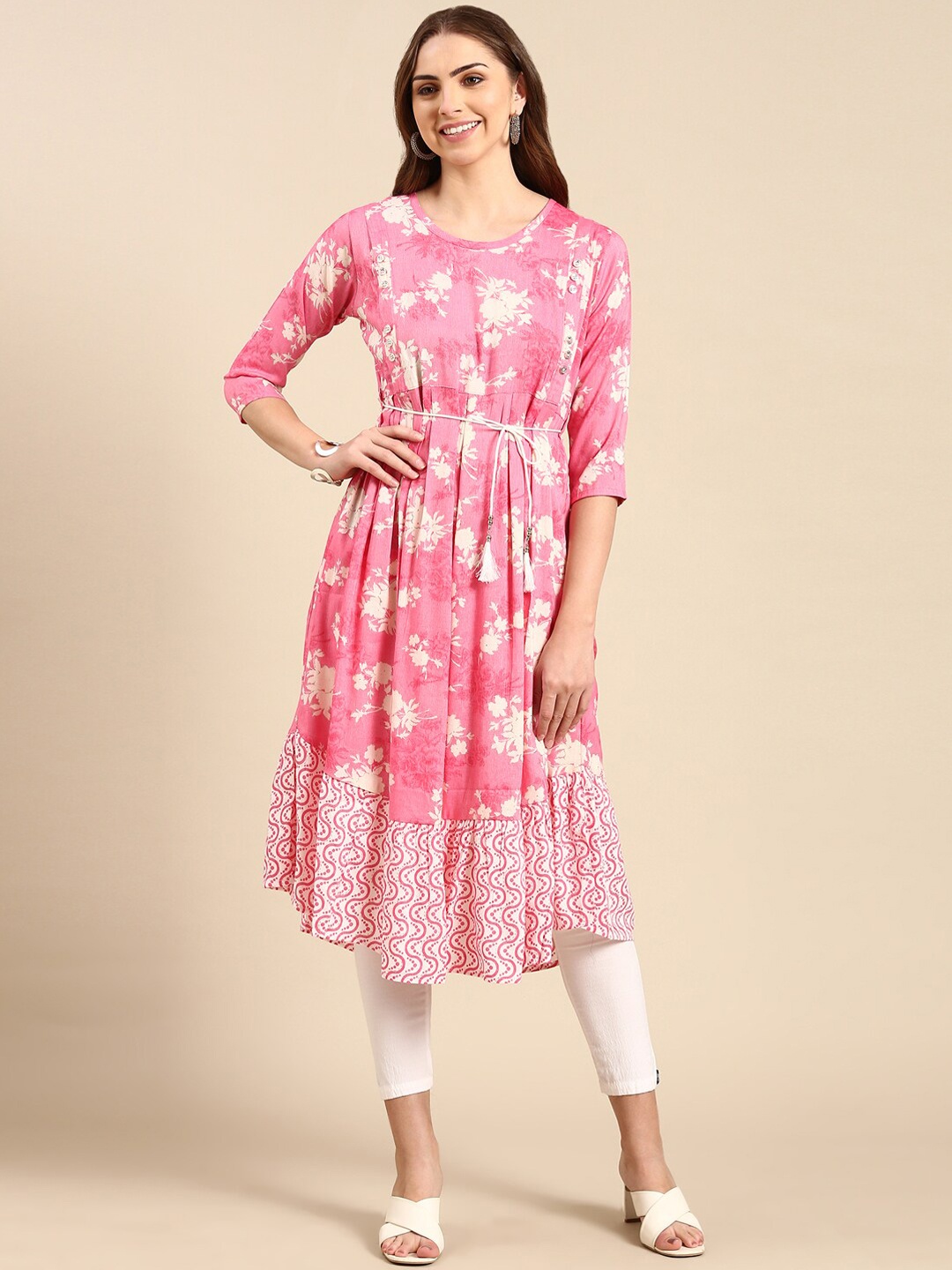 

SHOWOFF Floral Printed Anarkali Kurta, Pink