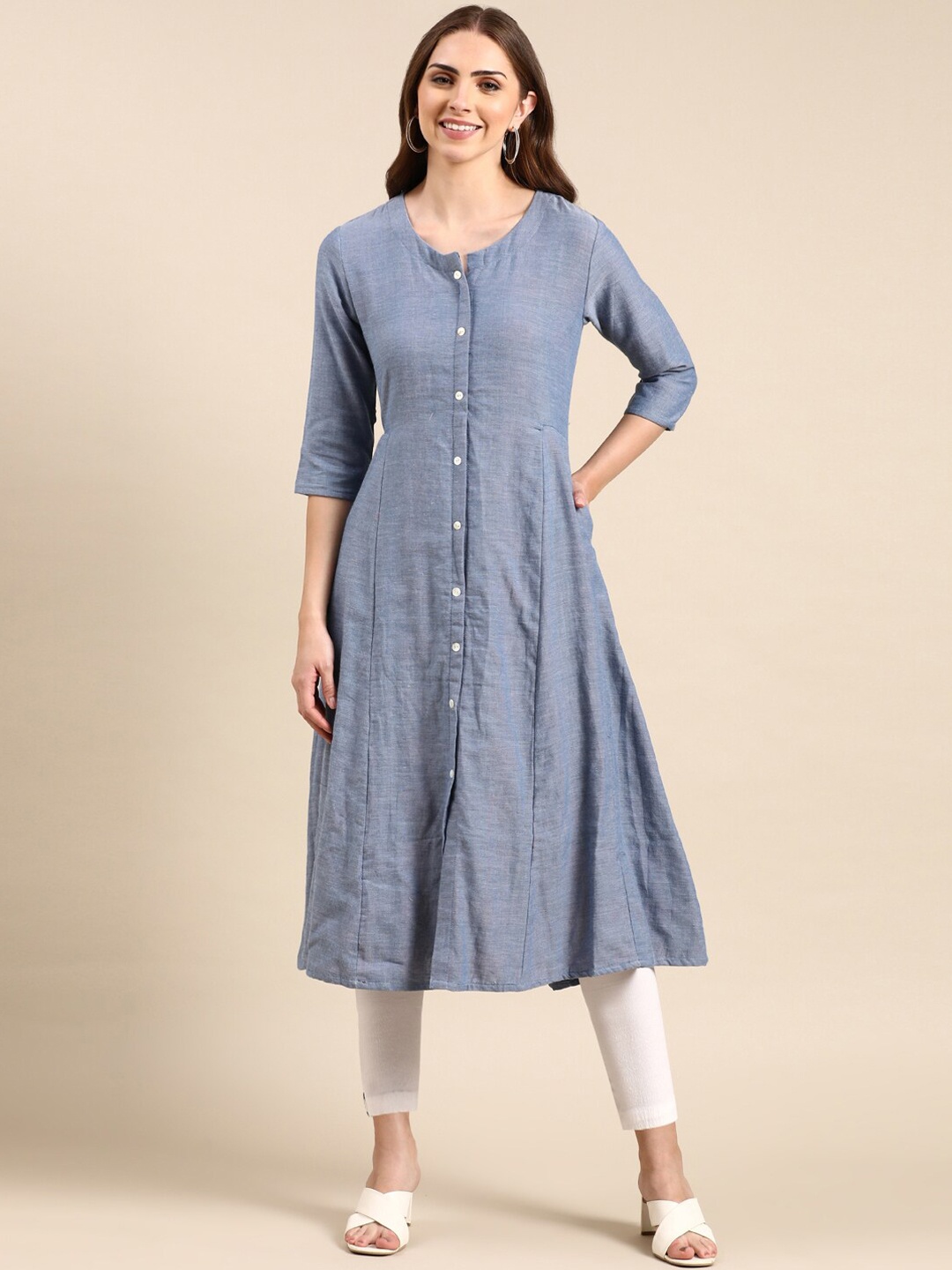 

SHOWOFF Round Neck Indigo Kurta, Blue