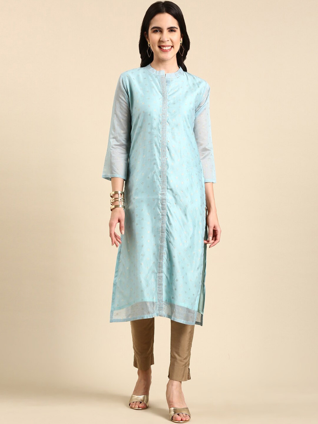 

SHOWOFF Ethnic Motifs Woven Design Kurta, Blue