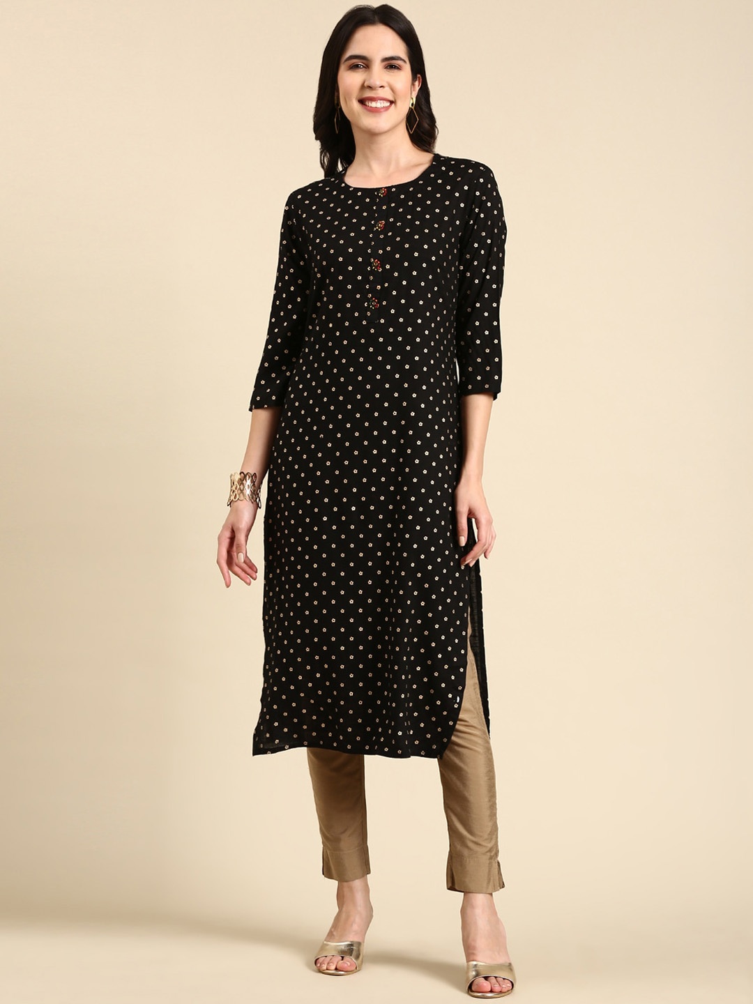 

SHOWOFF Ethnic Motifs Printed Kurta, Black