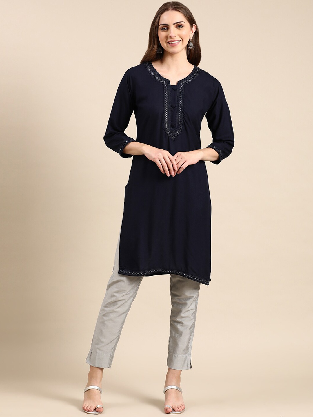 

SHOWOFF Mirror Work Indigo Kurta, Navy blue