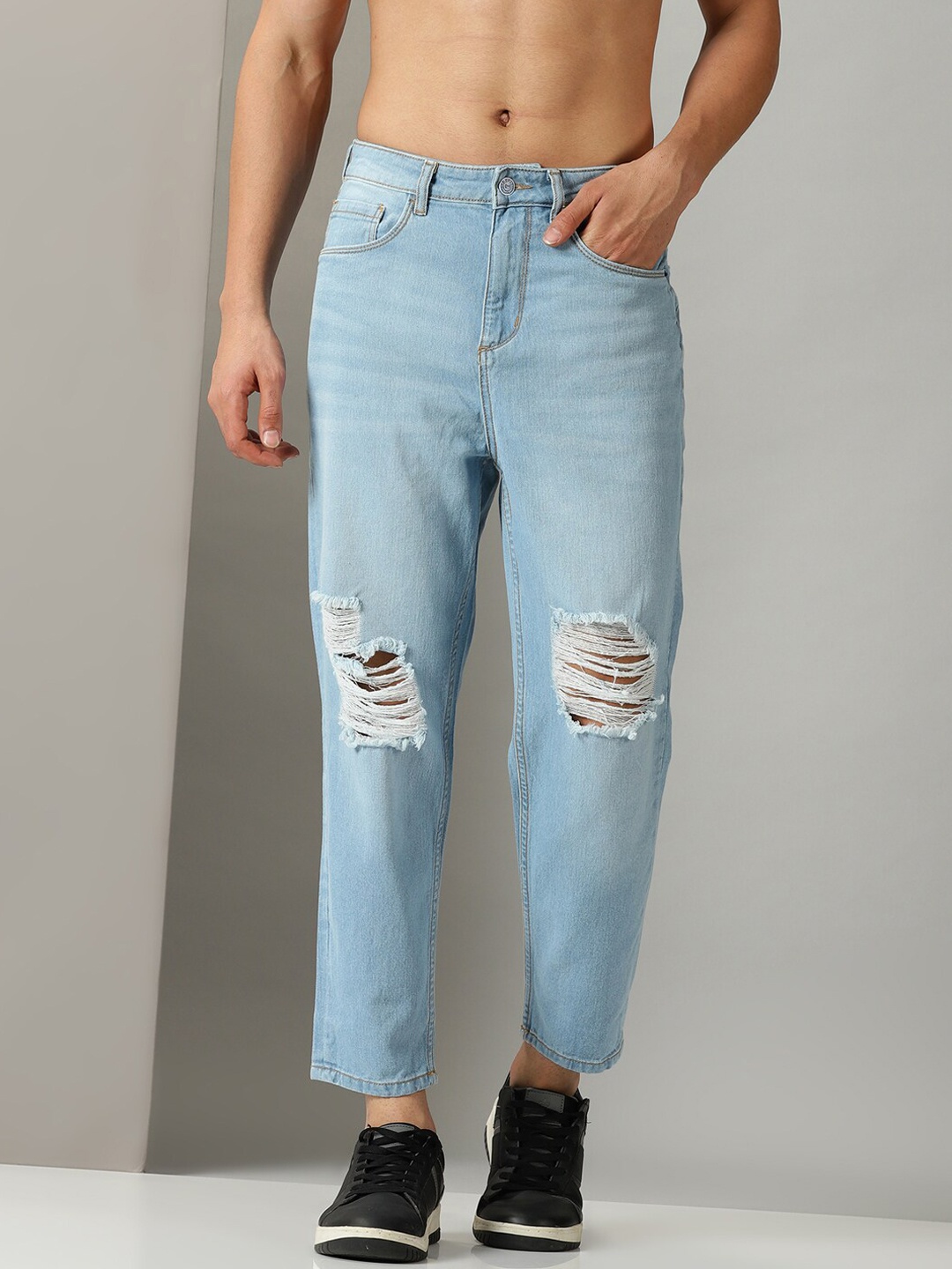 

Old Grey Men Relaxed Fit Mildly Distressed Cotton Stretchable Jeans, Blue
