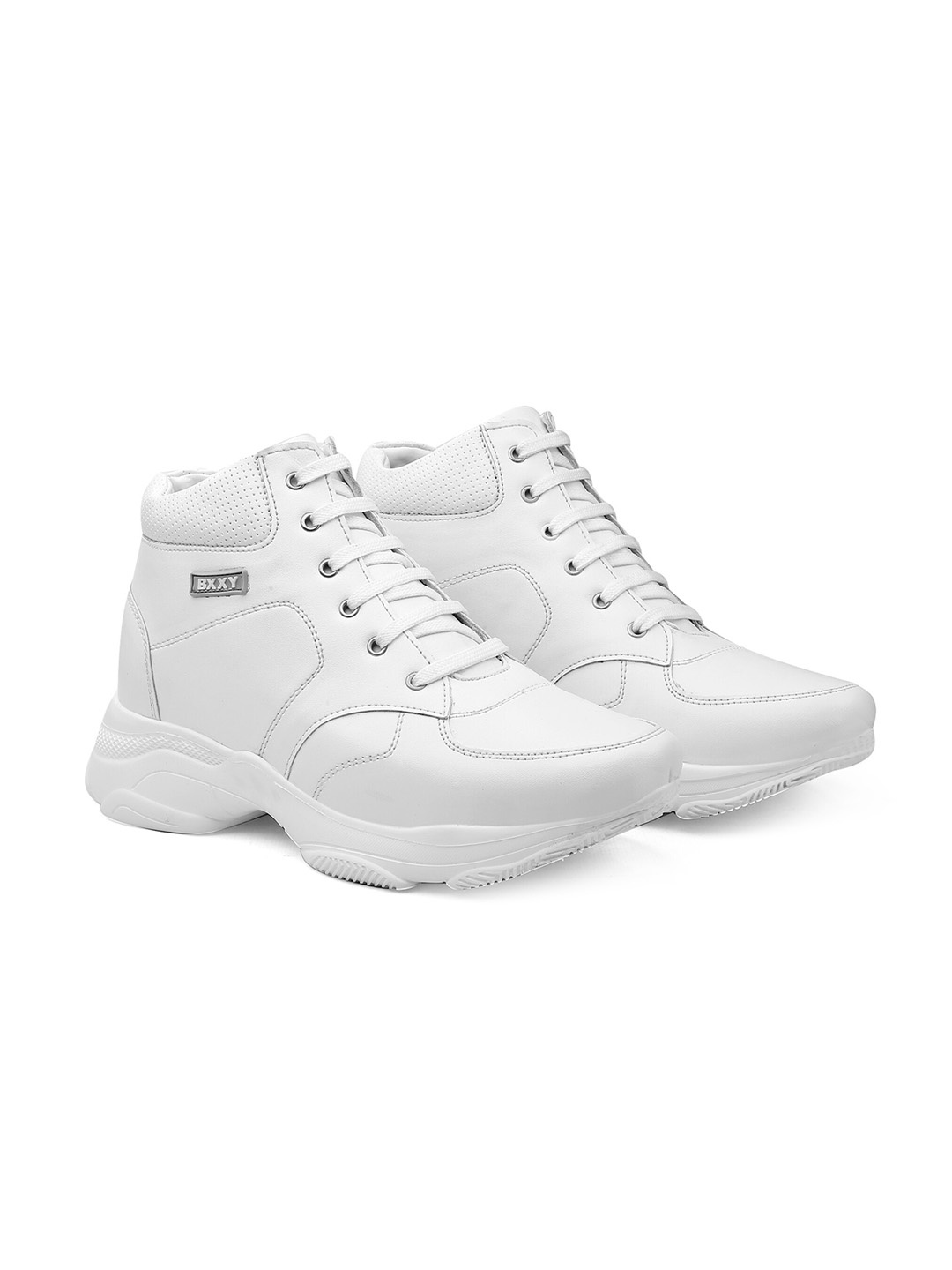 

Bxxy Men Hidden Elevator Height Increasing Lightweight Mid-Top Sneakers, White