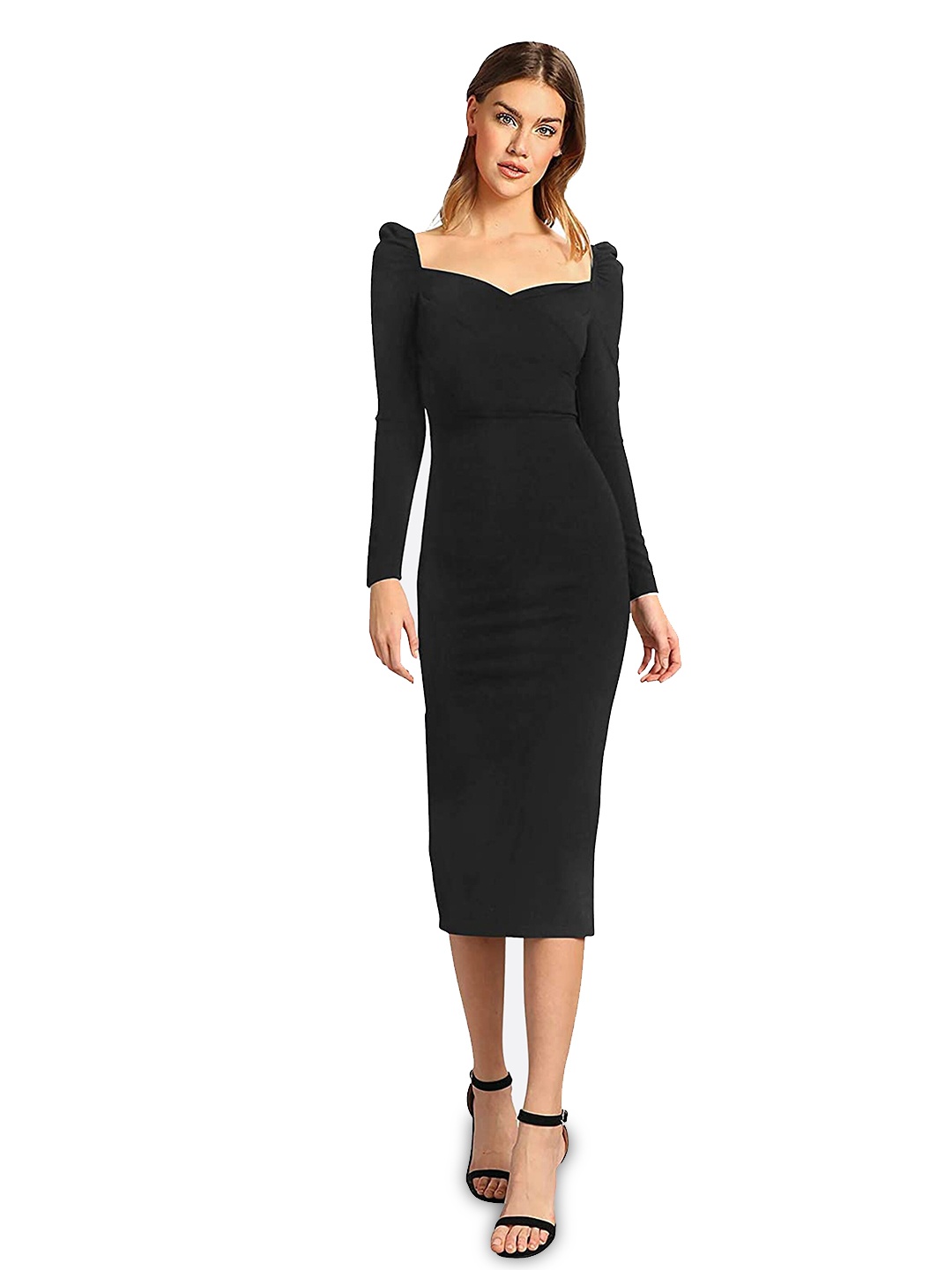 

LONDON BELLY Sweetheart Neck Bodycon Midi Dress, Black