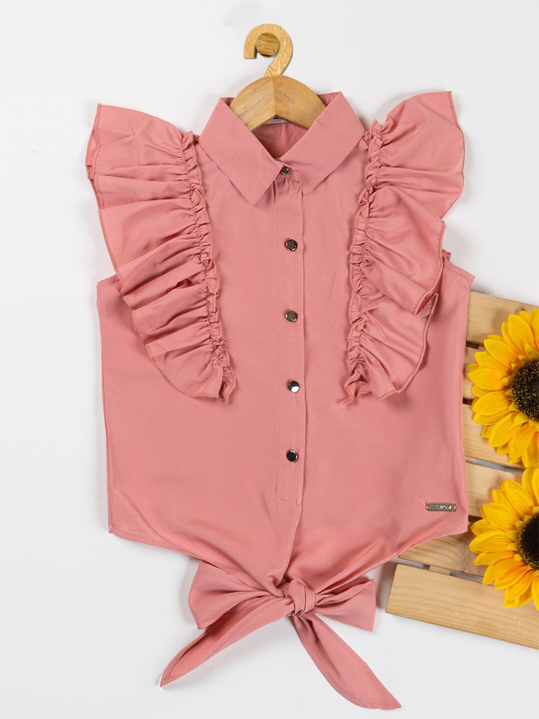 

Nins Moda Girls Waist Tie-Ups Shirt Style Top, Peach