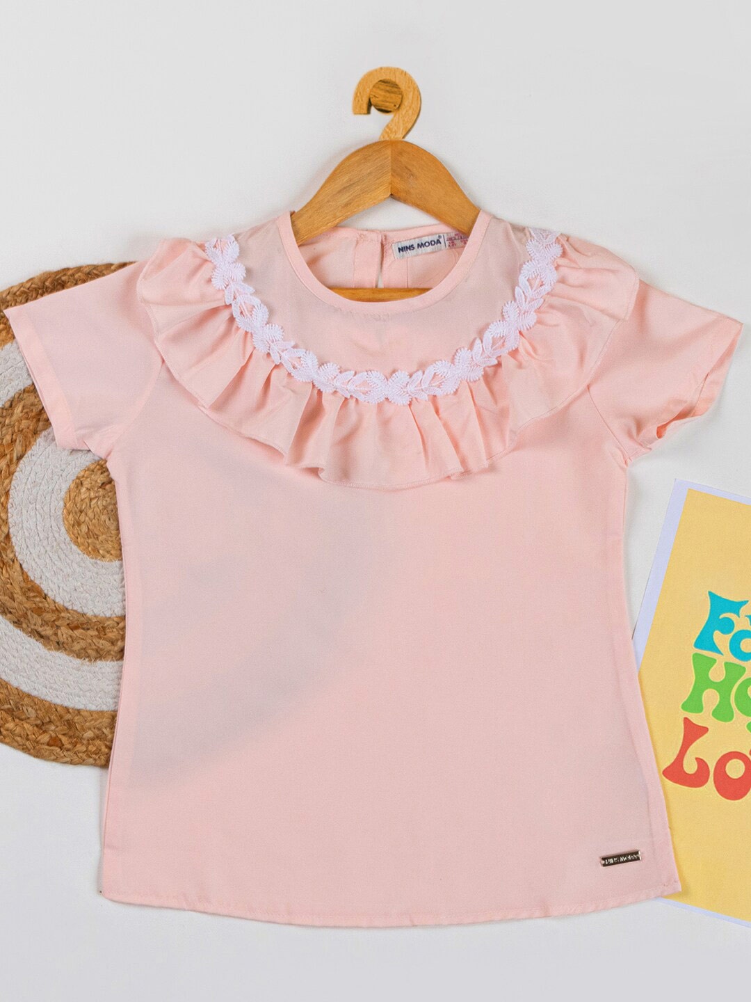 

Nins Moda Girls Round Neck Ruffles Top, Pink
