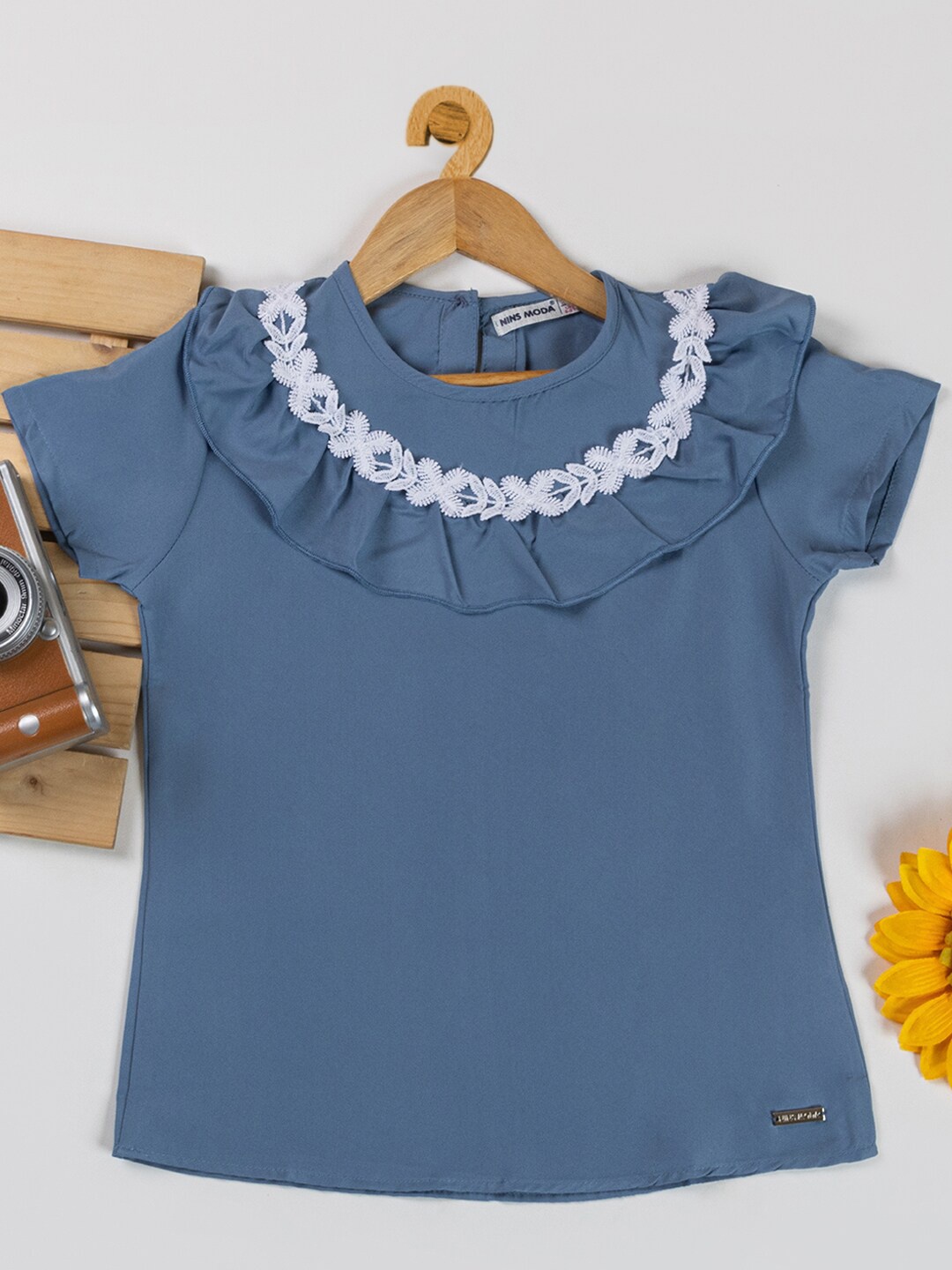 

Nins Moda Girls Round Neck Ruffles Top, Grey