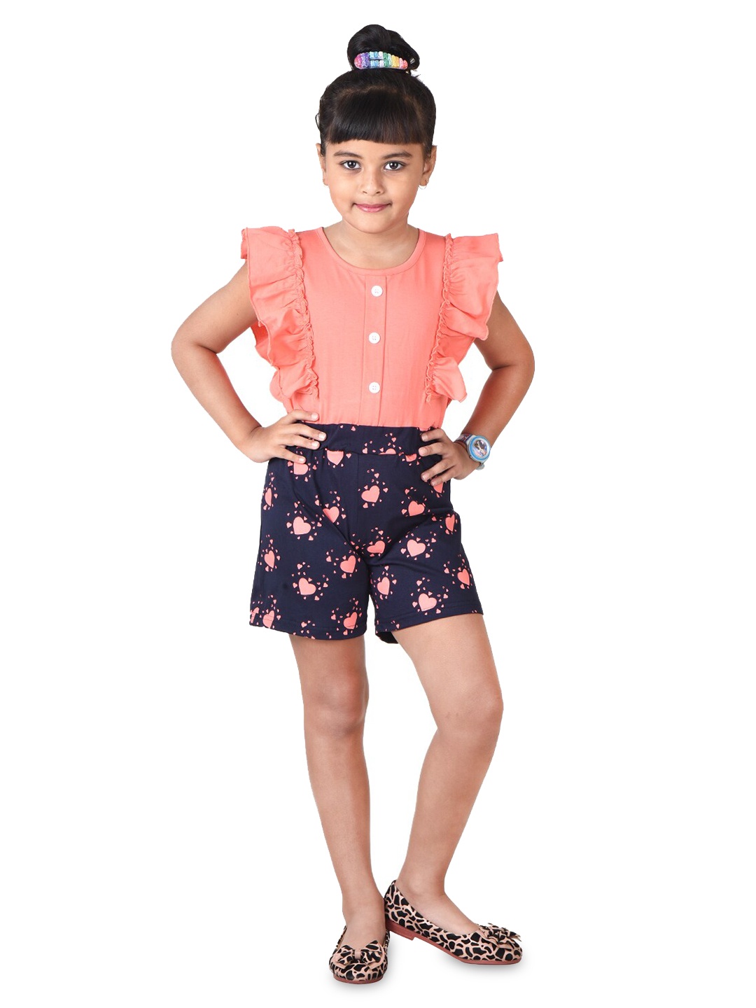 

POMY & JINNY Girls Printed with Ruffles Jumpsuit, Orange