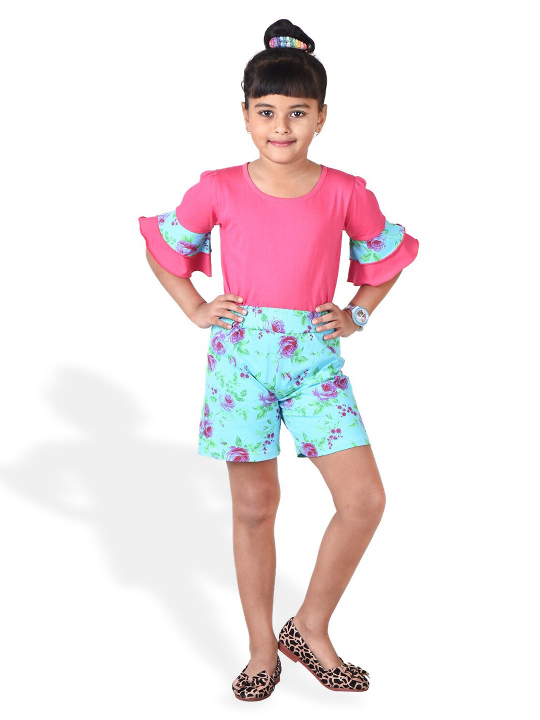 

POMY & JINNY Girls Floral Printed Cotton Playsuit, Pink