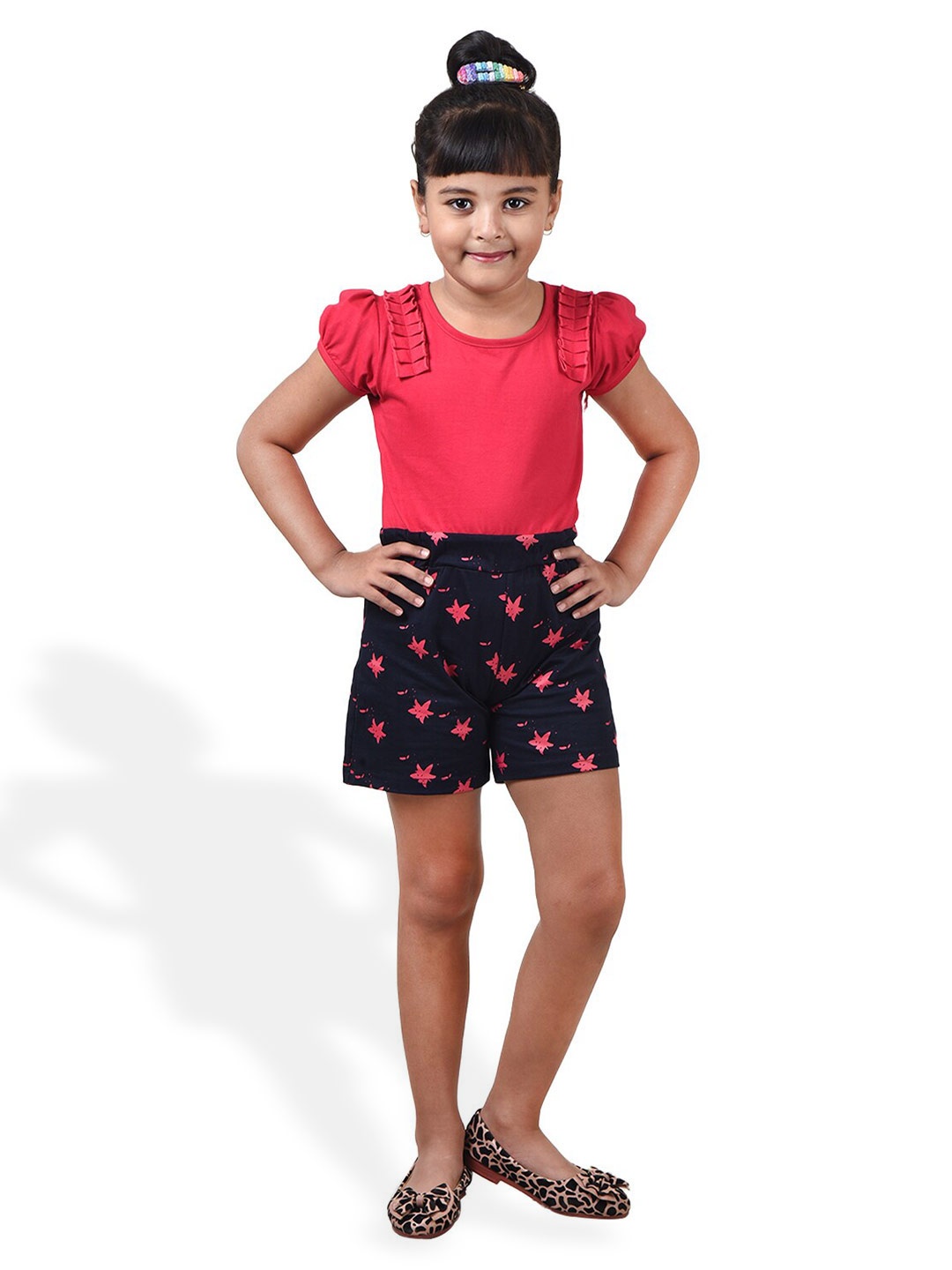 

POMY & JINNY Girls Printed Cotton Puff Sleeves Jumpsuit, Pink