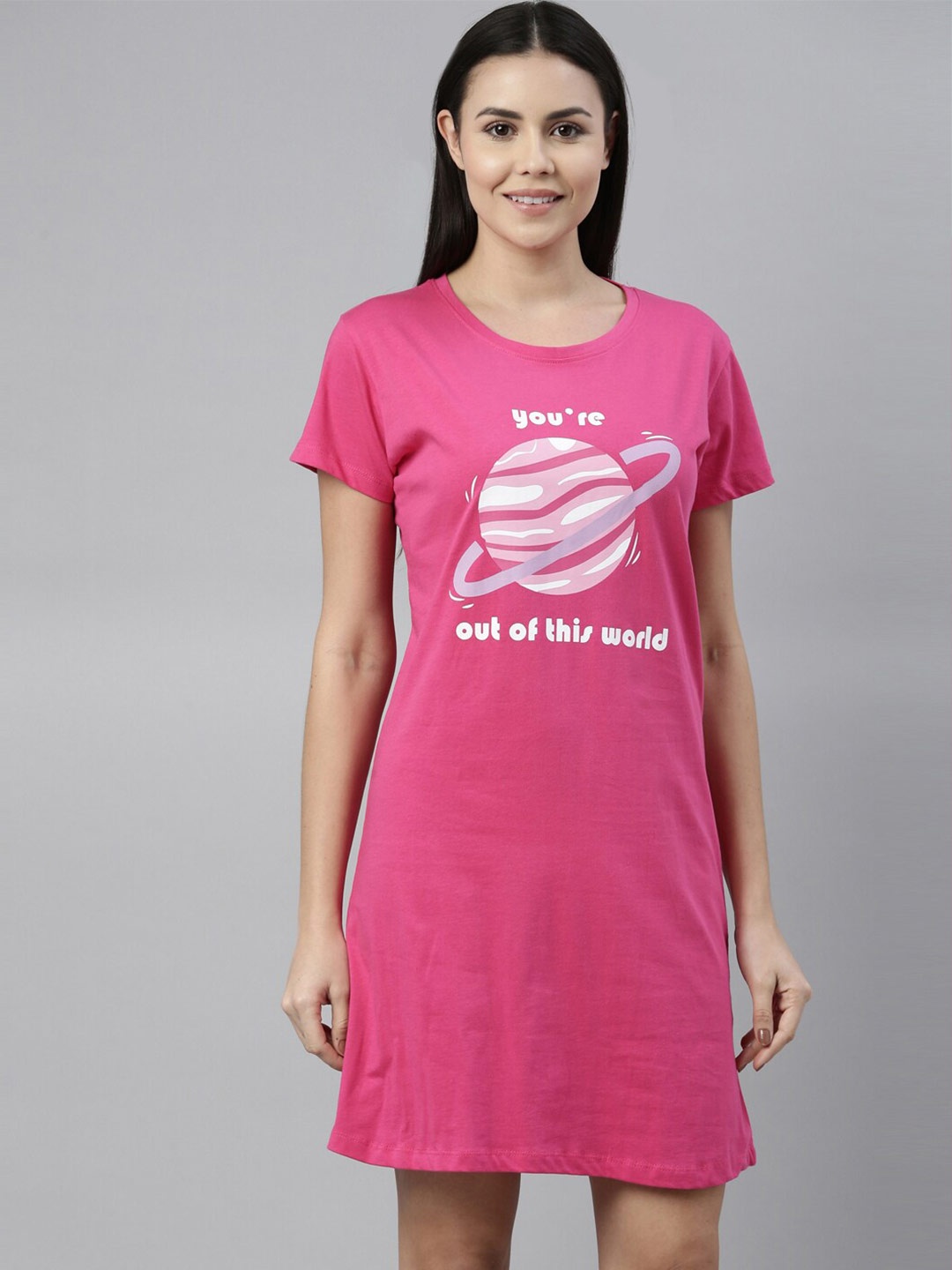 

ETC Graphic Printed Pure Cotton Nightdress, Pink