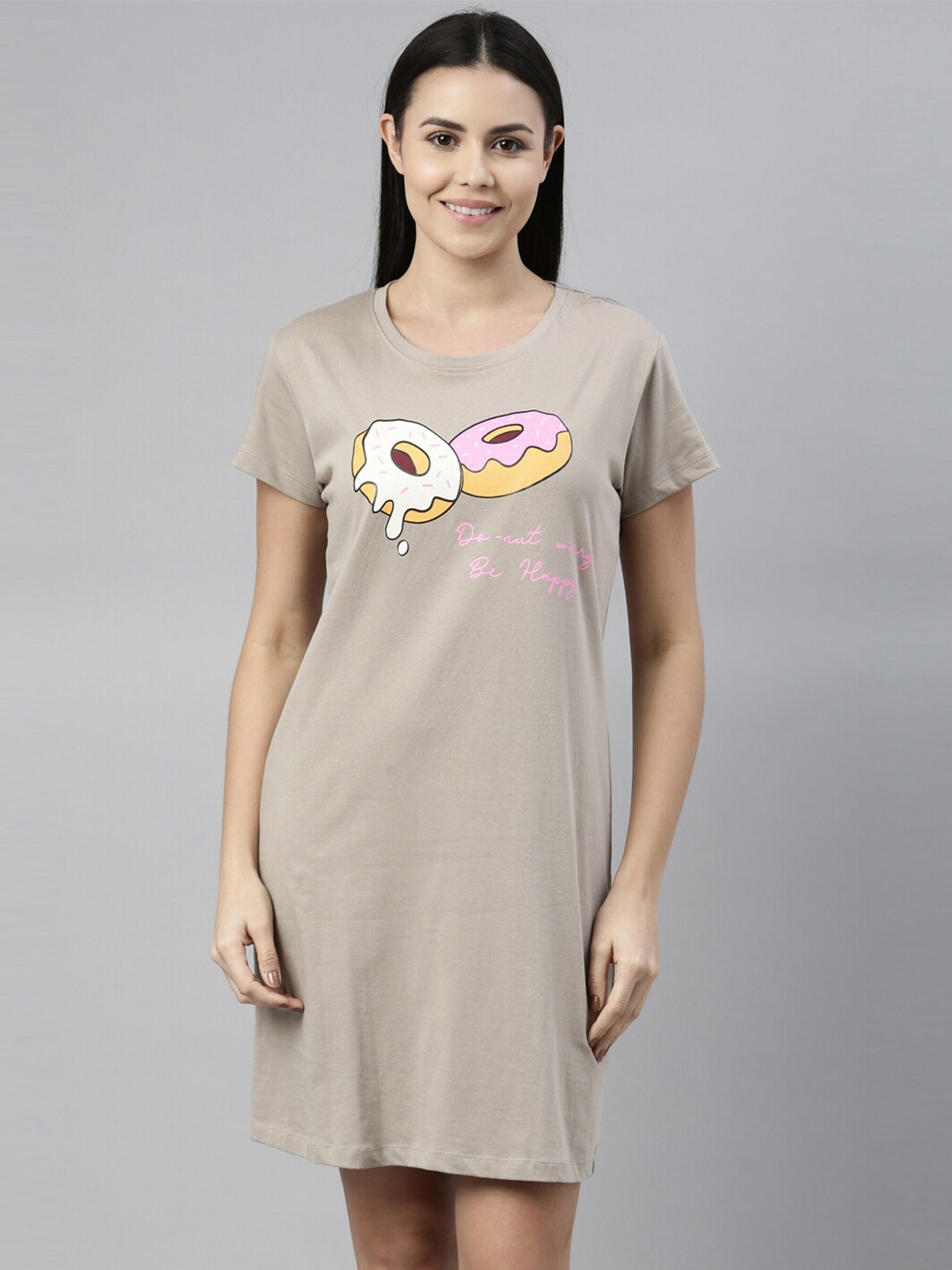 

ETC Graphic Printed Pure Cotton Nightdress, Grey