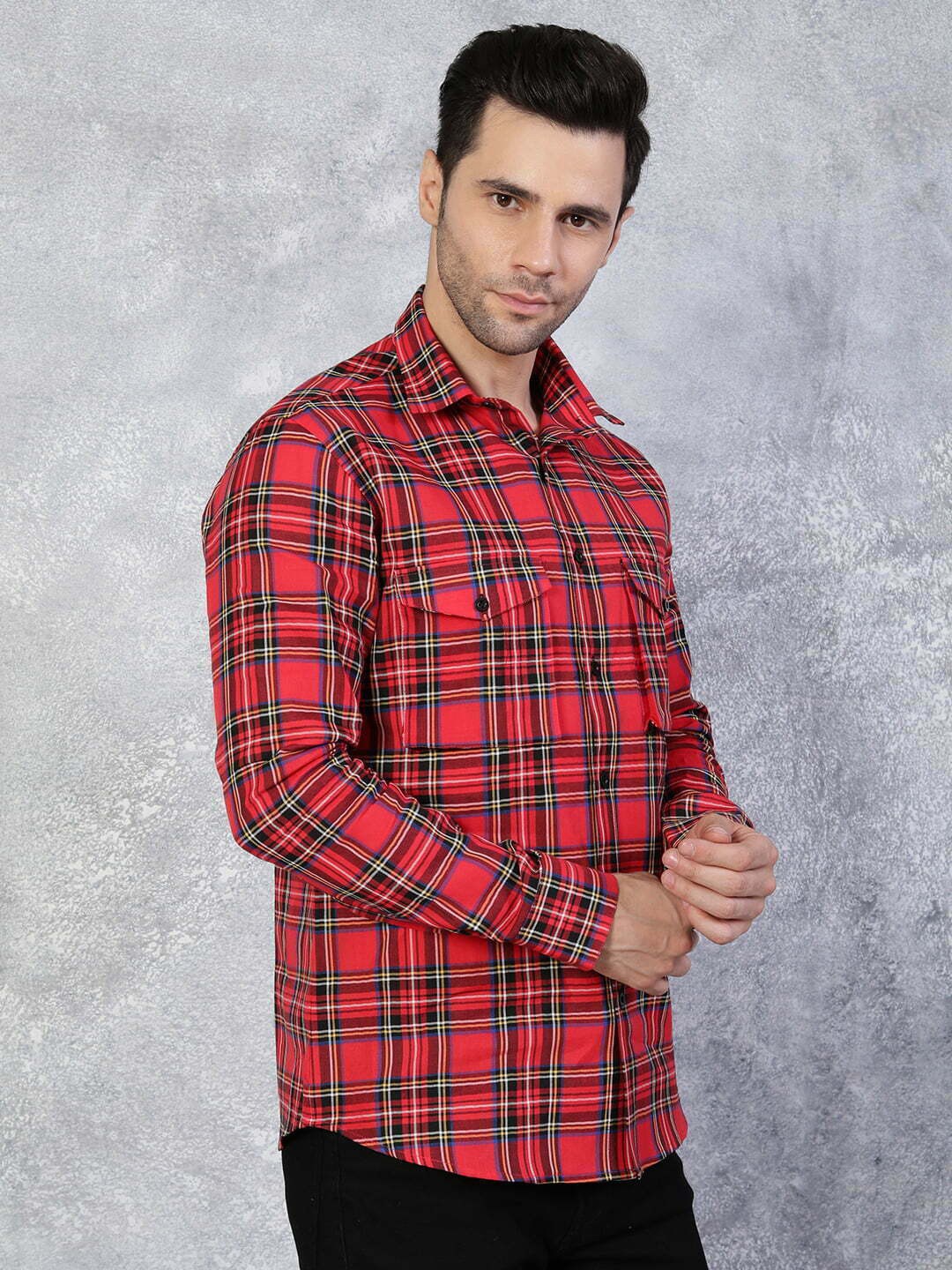 

TheBlackLover Tartan Checked Cotton Casual Shirt, Red