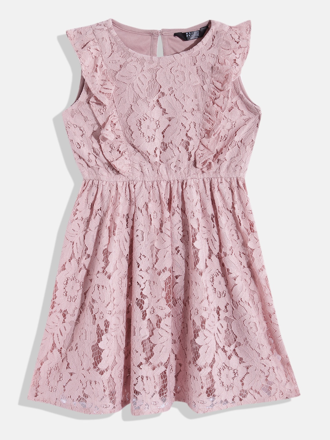 

HERE&NOW Girls Floral Lace Fit & Flare Midi Dress, Pink