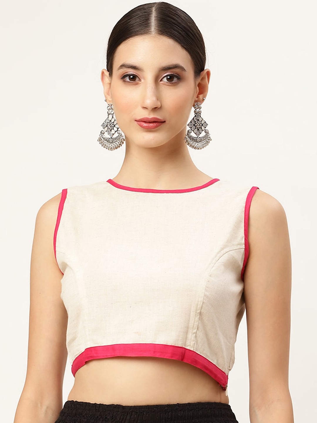 Molcha Sleeveless Non Padded Cotton Saree Blouse, Off white