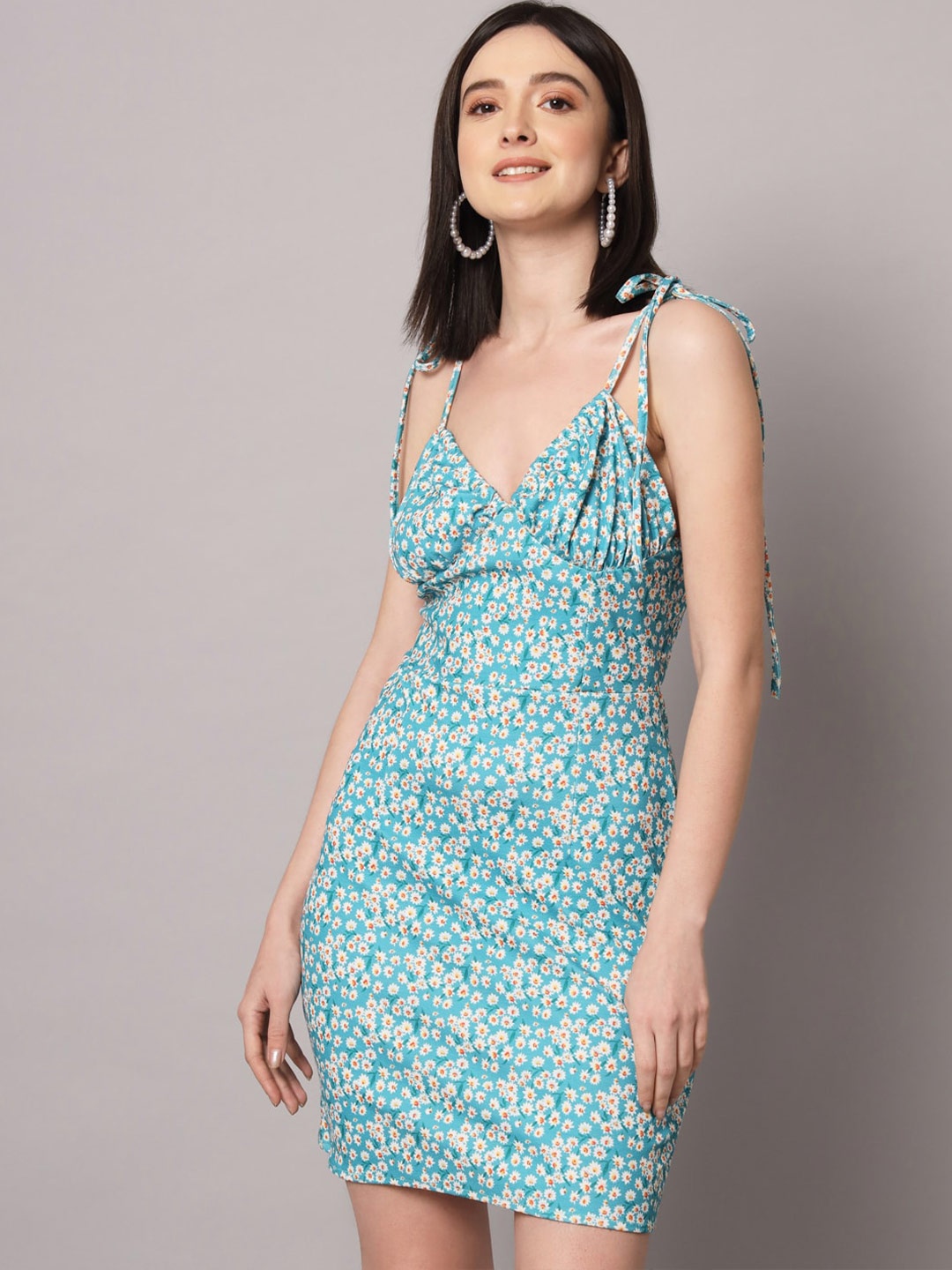 

AAHWAN Floral Print Bodycon Dress, Blue