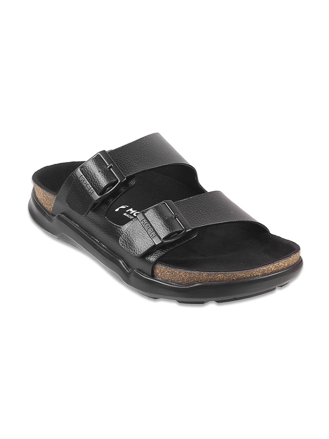 

Mochi Men Open Toe Slip On Leather Comfort Sandals, Black