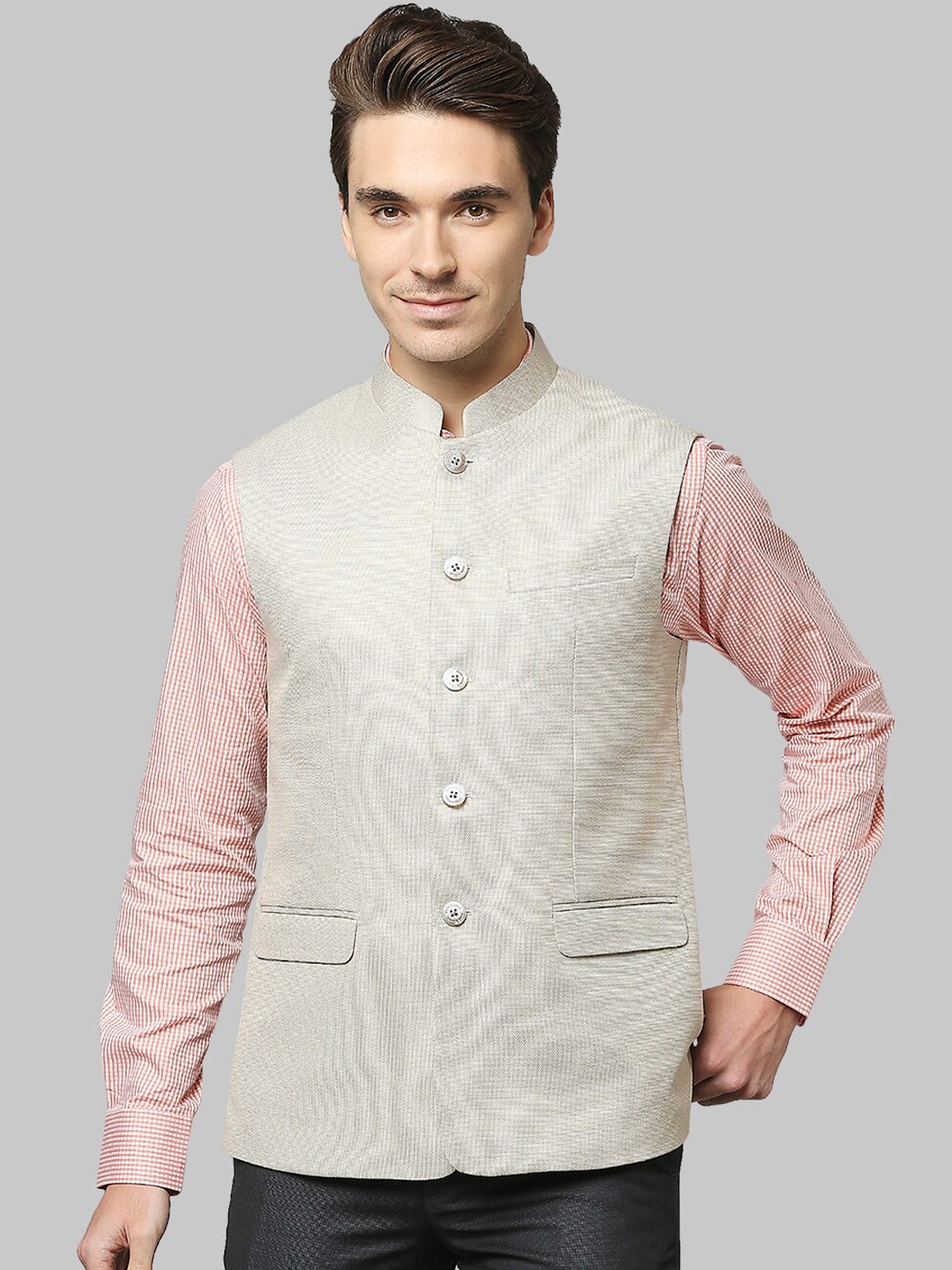 

Park Avenue Mandarin Collar Nehru Jacket, Beige
