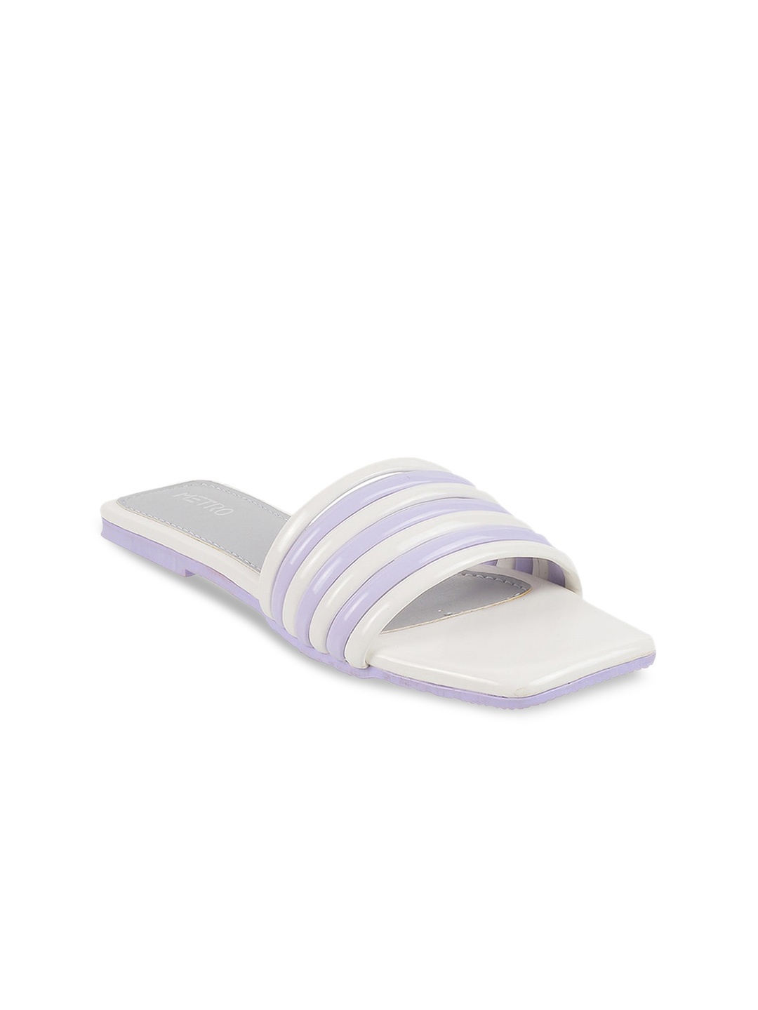 

Metro Women Striped Open Toe Flats, White